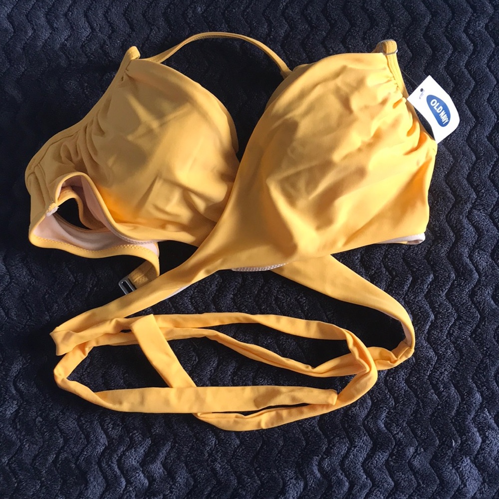 Old Navy yellow underwire halter faux wrap bikini